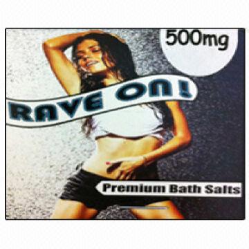RAVE-ON-BATH-SALTS-500MG Rave On Bath Salts with spa towels and candles for a relaxing setup