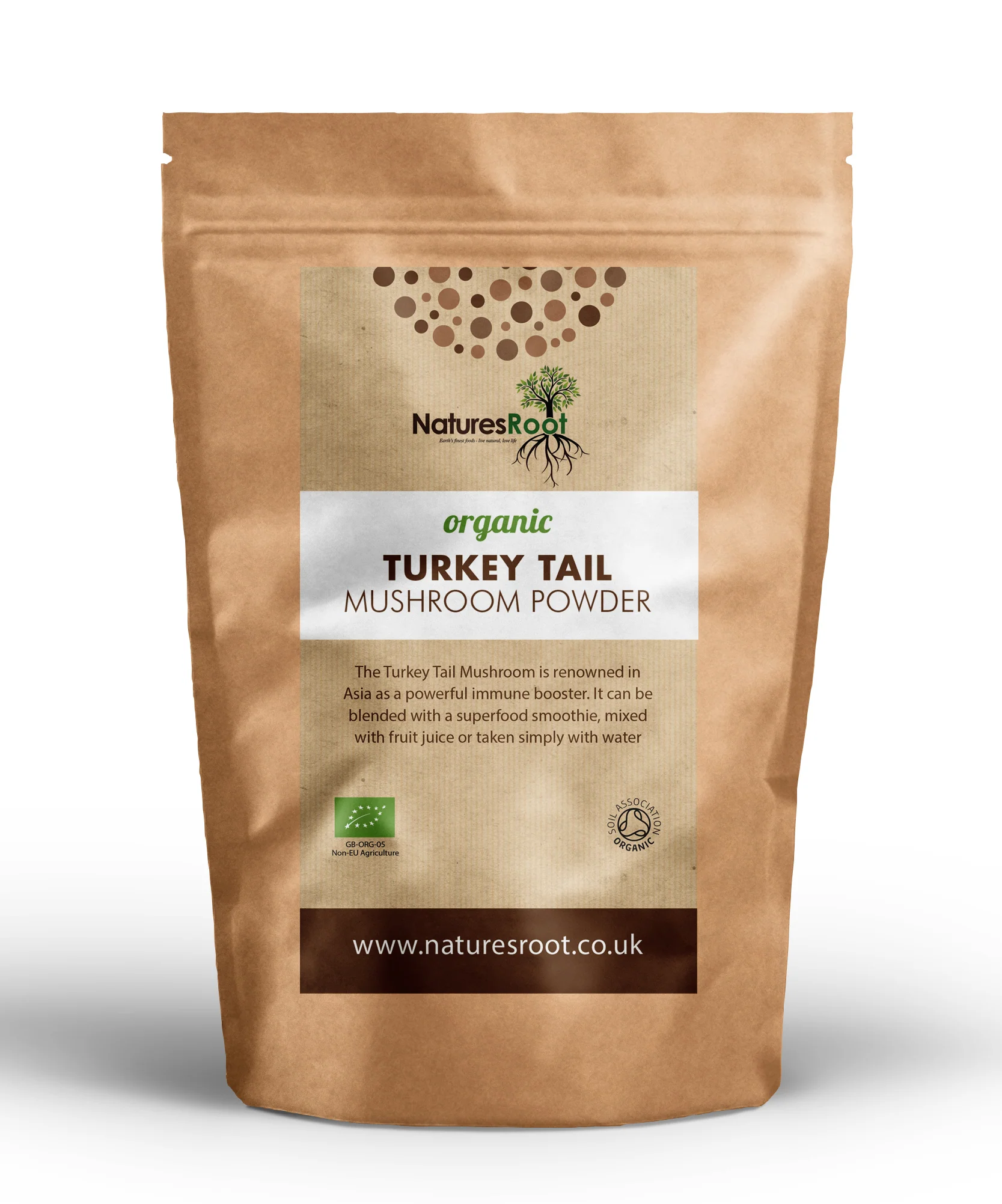 TURKEYTAILPOWDERORGANICNEW Dried organic turkey tail mushrooms in sealed , resealable bag