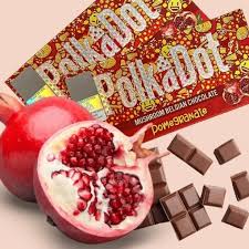 Polka Dot Pomegranate dark chocolate bar with pomegranate pieces